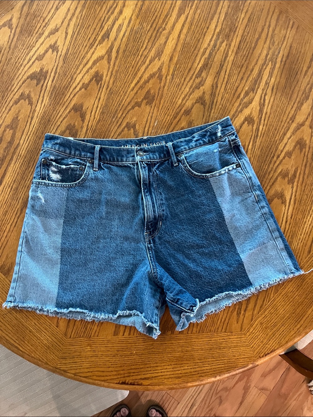 American Eagle Outfitters Two-Tone Blue High-Rise Denim Shorts